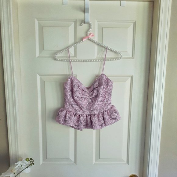 NWT Zara soft pink purple metallic peplum ruched top XS - Picture 8 of 8